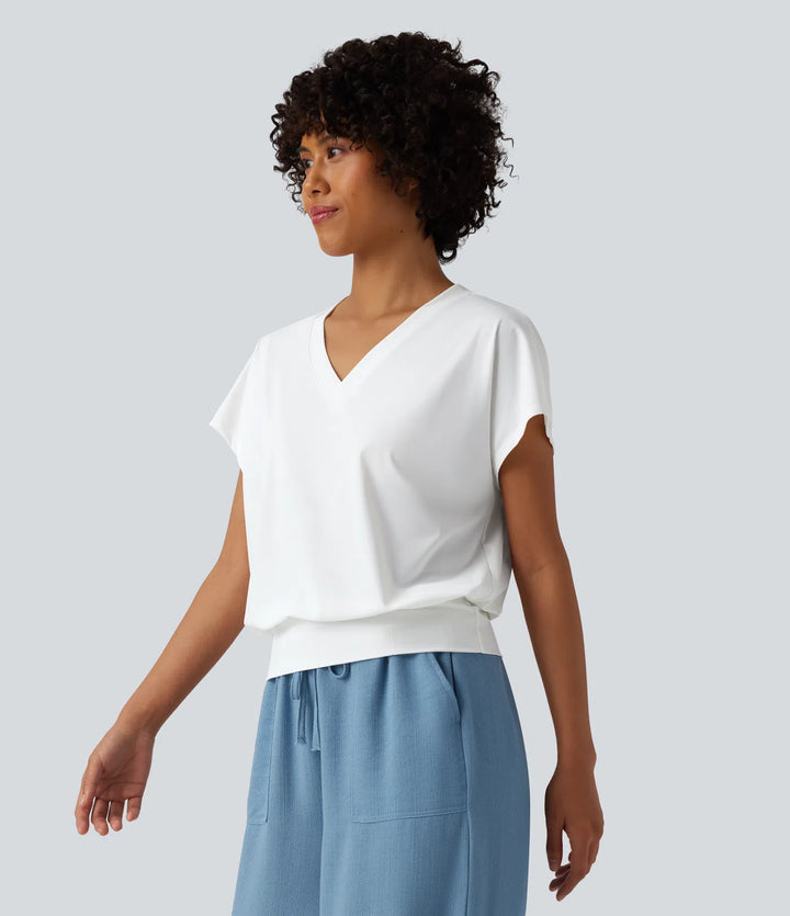 V Neck Short Sleeve Oversized InstantCool Quick Dry Yoga Sports Top
