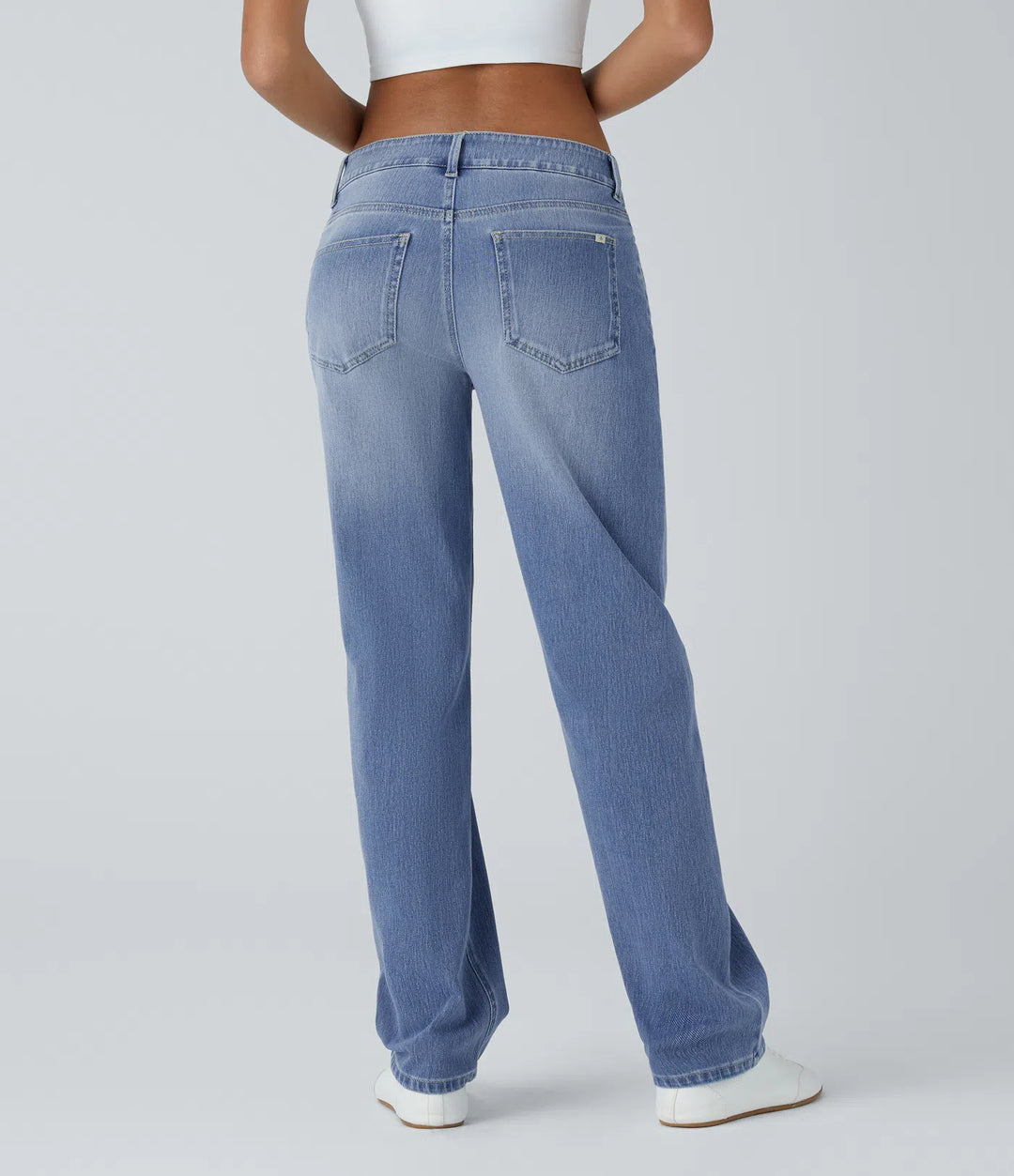 Halara Flex Low Rise Zipper Pockets Straight Leg Washed Casual Jeans