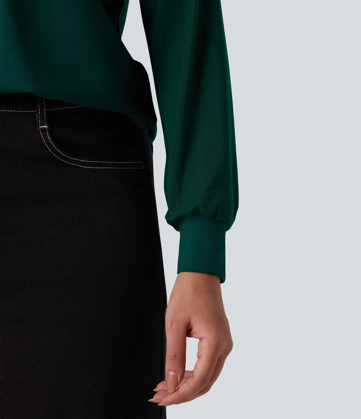 Round Neck Raglan Long Sleeve Contrast Mesh Casual Blouse