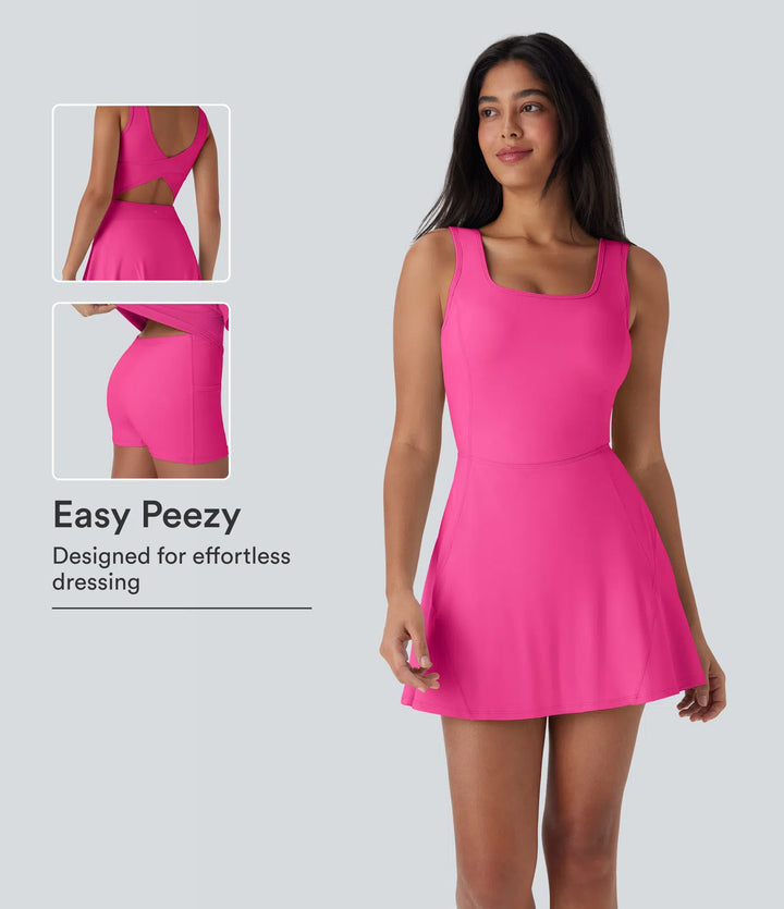 SoftlyZero Airy U Neck 2-in-1 Pocket Mini InstantCool Dance Active Dress-Easy Peezy