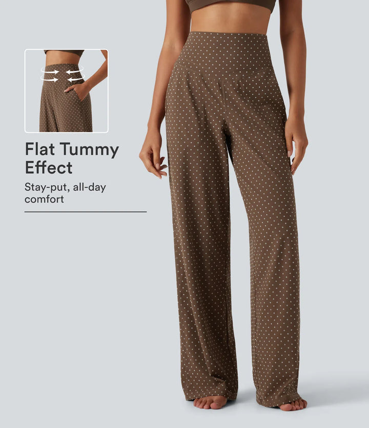 Halara UltraSculpt Flocked High Waisted Tummy Control Straight Leg Polka Dot Yoga Pants with Pockets