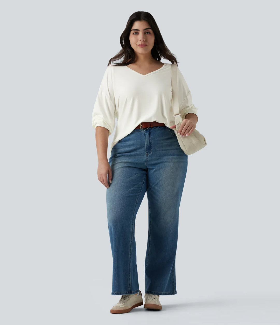 Plus Size V Neck Long Sleeve Casual Top