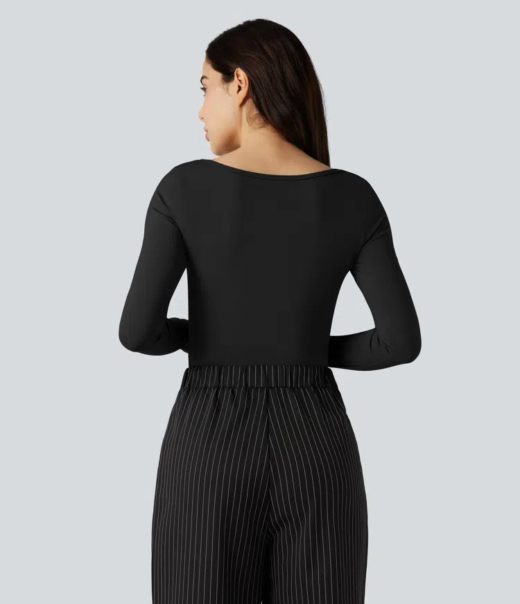 SoftlyZero Airy Scoop Neck Long Sleeve Work T-Shirt