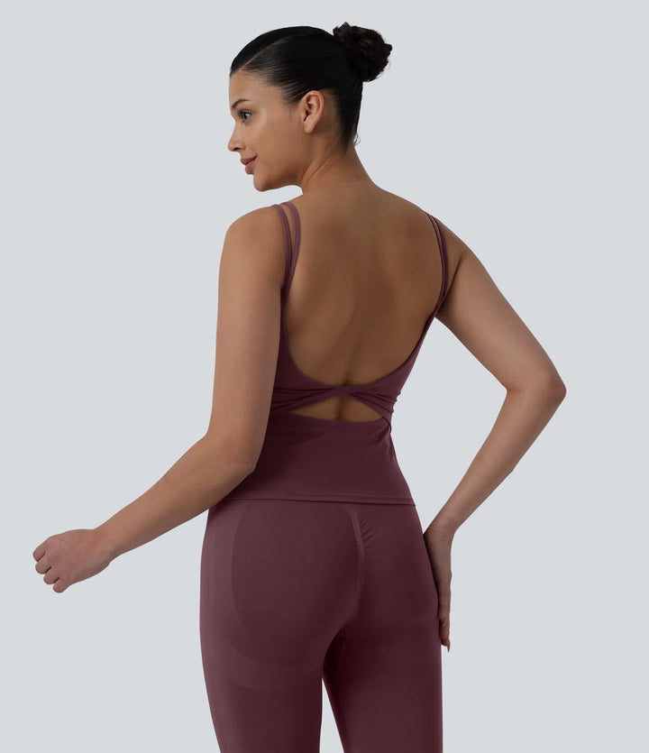Halara UltraSculpt Double Straps Twisted Backless Cropped Yoga Tank Top-Longer Length