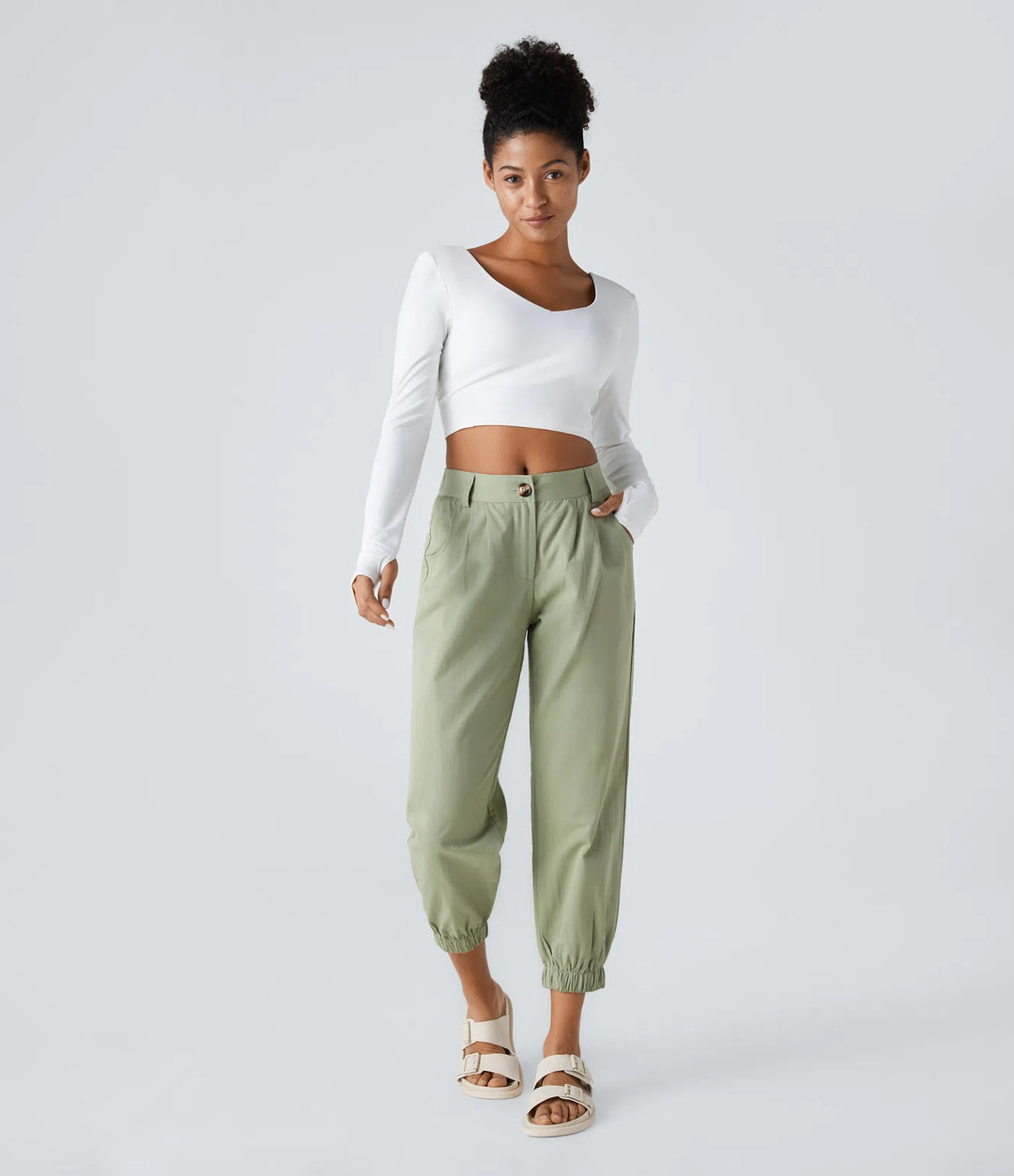 Mid Rise Casual Joggers with Pockets