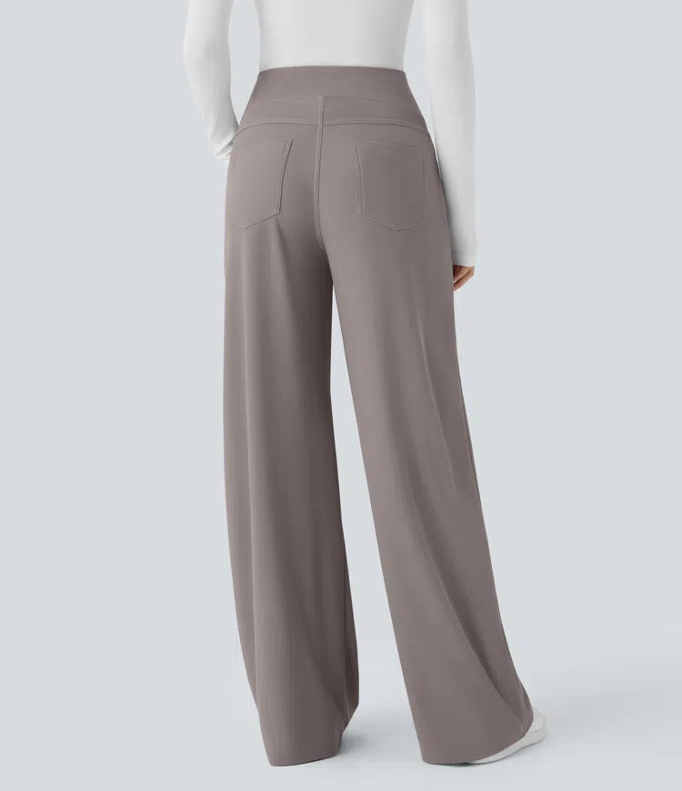 Halara Flex High Waisted Tummy Control Pockets Wide Leg Baggy Micro Waffle Work Pants