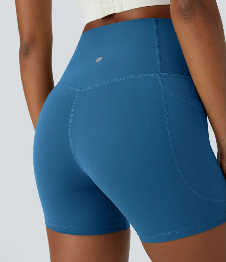 Halara UltraSculpt High Waisted Tummy Control Side Pocket Shaping Training Biker Shorts 5&