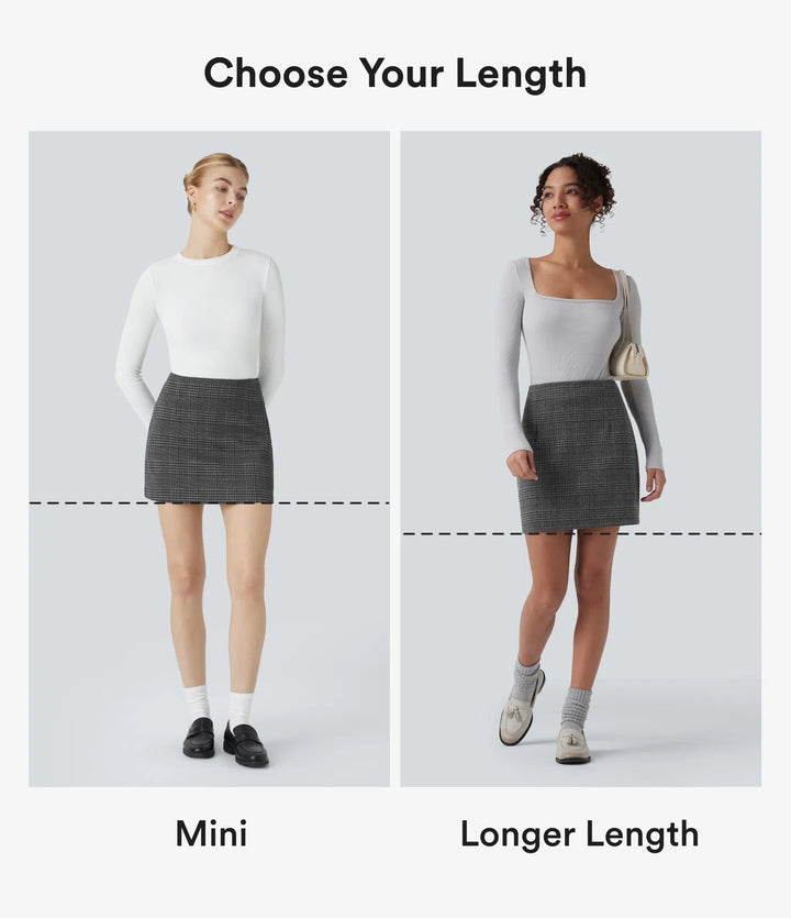 High Waisted 2-in-1 Houndstooth Plaid Mini Work Skirt