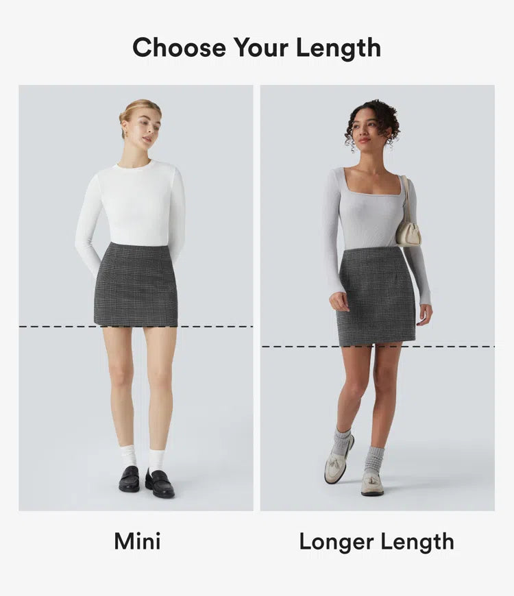 High Waisted 2-in-1 Houndstooth Plaid Mini Work Skirt