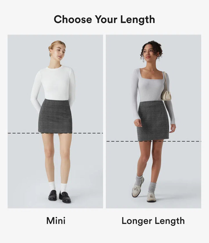 High Waisted 2-in-1 Houndstooth Plaid Mini Work Skirt