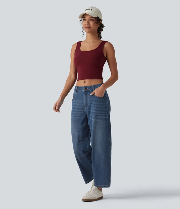 Halara Flex Low Rise Zipper Pockets Barrel Leg Casual Jeans