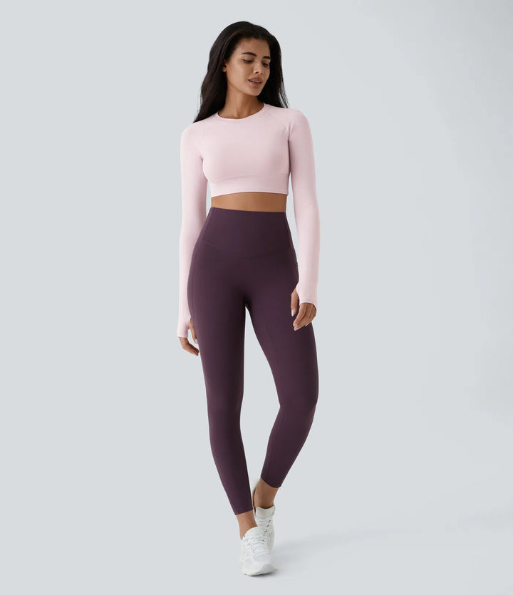 Solid Thumb Hole Cropped Yoga Sports Top