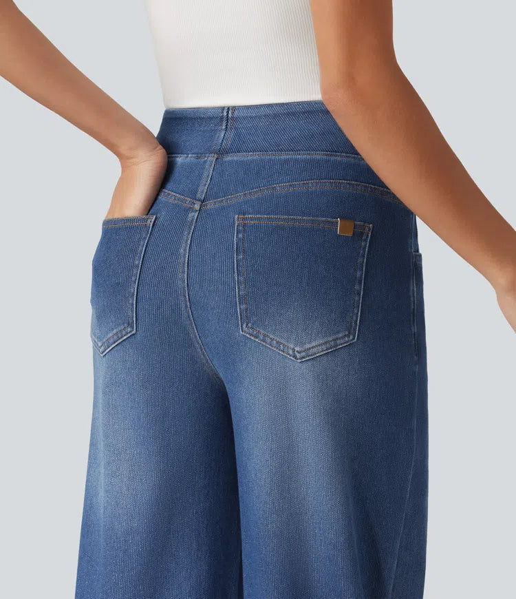 HalaraFlex High Waisted Wide Leg Silver Shine Casual Jeans with Pockets