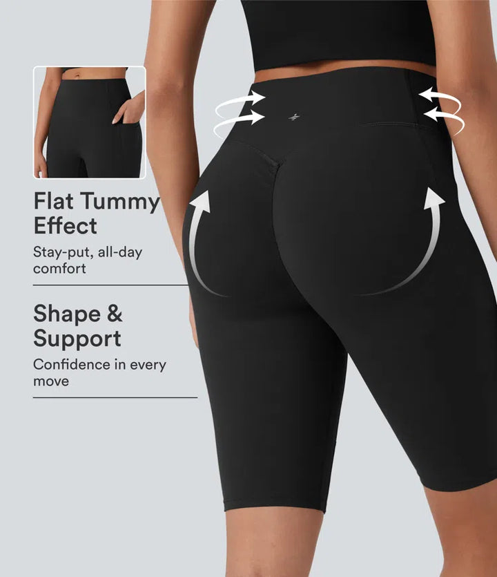 Halara UltraSculpt High Waisted Scrunch Butt Lifting Tummy Control Side Pocket Shaping Workout Biker Shorts 9&