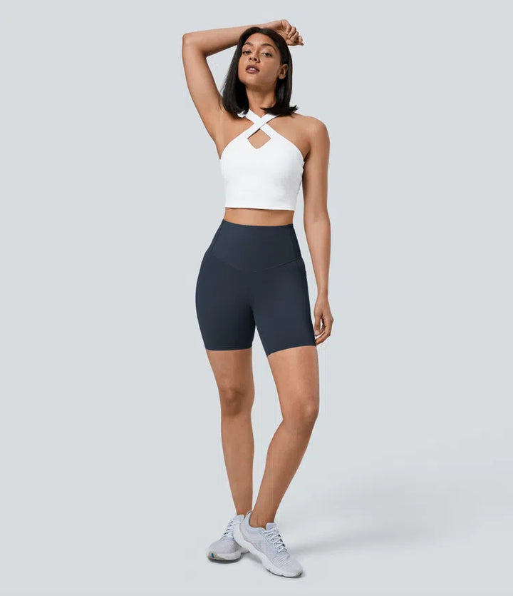 Halara UltraSculpt High Waisted Tummy Control Pocket Shaping Training Biker Shorts 7&