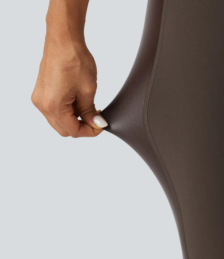 Halara UltraSculpt High Waisted Stretchy PU Tummy Control Yoga Leggings with Pocket