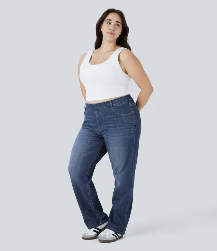 Halara Flex High Waisted Pockets Straight Leg Washed Casual Plus Size Jeans
