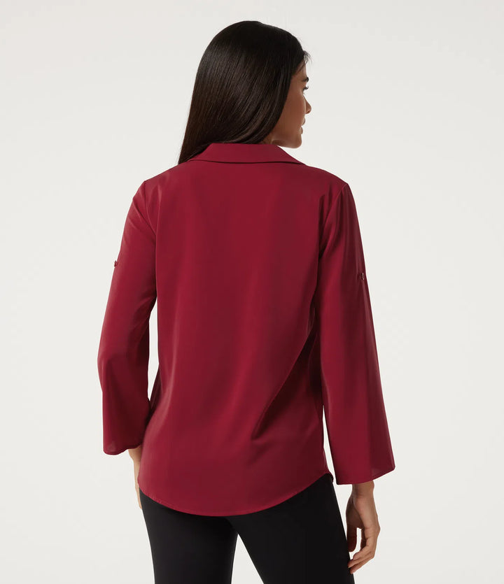 Wrinkle Recovery V Neck Long Sleeve Work Shirt with Pocket