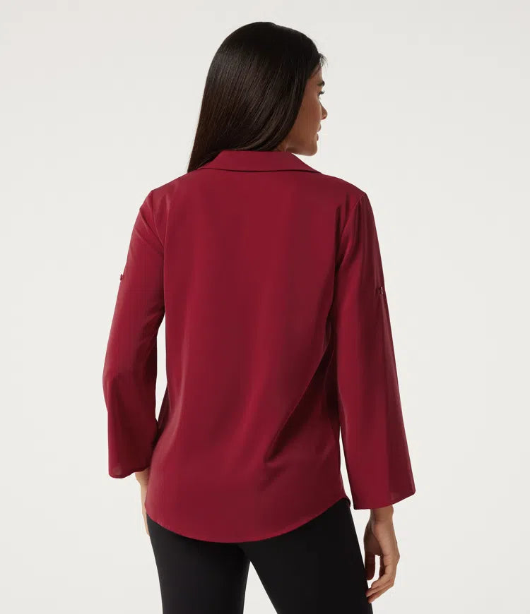 Wrinkle Recovery V Neck Long Sleeve Work Shirt with Pocket