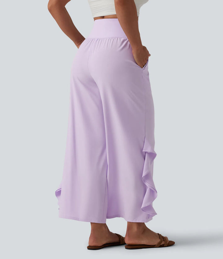 Breezeful High Waisted Ruffle Wide Leg Quick Dry Pants with Pockets