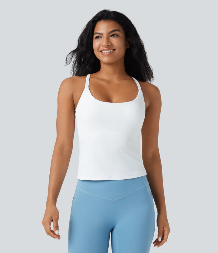 Scoop Neck Crisscross Back Crossover Hem Yoga Cami Top