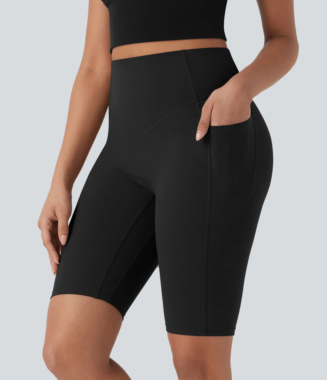 Halara UltraSculpt High Waisted Scrunch Butt Lifting Tummy Control Side Pocket Shaping Workout Biker Shorts 9&
