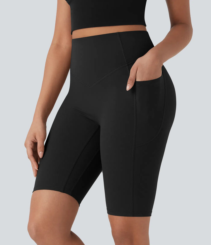Halara UltraSculpt High Waisted Scrunch Butt Lifting Tummy Control Side Pocket Shaping Workout Biker Shorts 9&