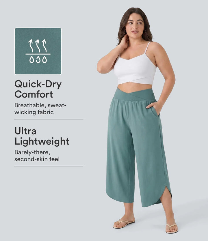 Breezeful High Waisted Crossover Pocket Quick Dry Plus Size Pants