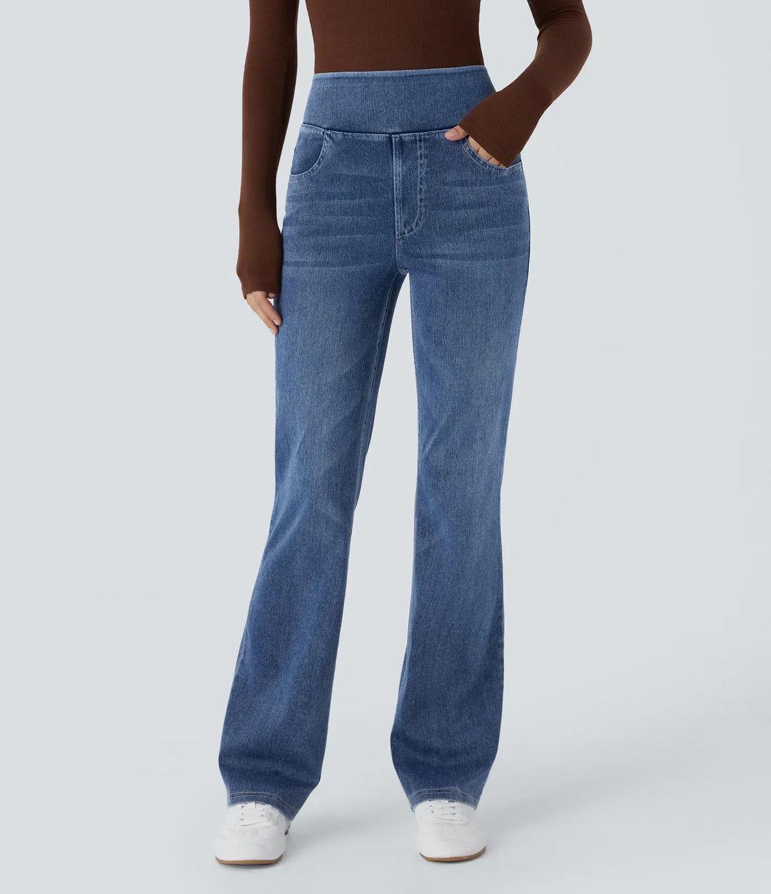 Halara Flex High Waisted Pockets Washed Casual Bootcut Jeans