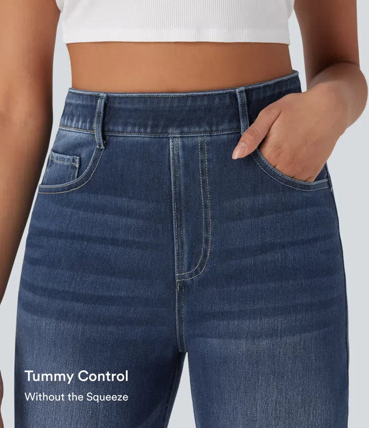 Halara Flex High Waisted Tummy Control Pockets Straight Leg Washed Casual Jeans