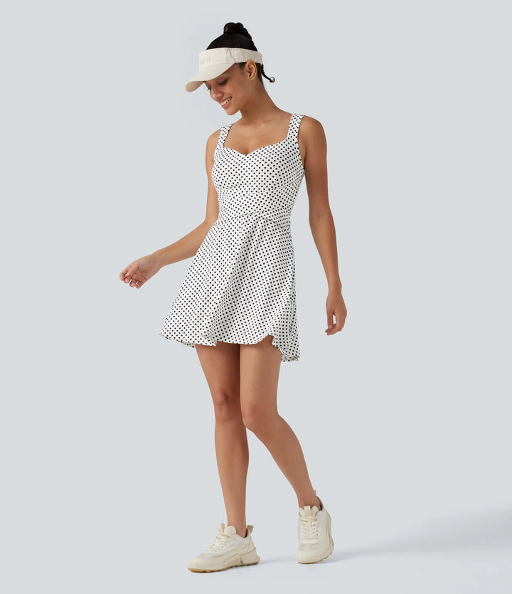 Built-in Bra 2-in-1 Polka Dot Mini Tennis Active Dress with Pockets-Easy Peezy Edition