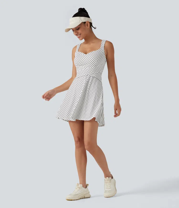 Built-in Bra 2-in-1 Polka Dot Mini Tennis Active Dress with Pockets-Easy Peezy Edition