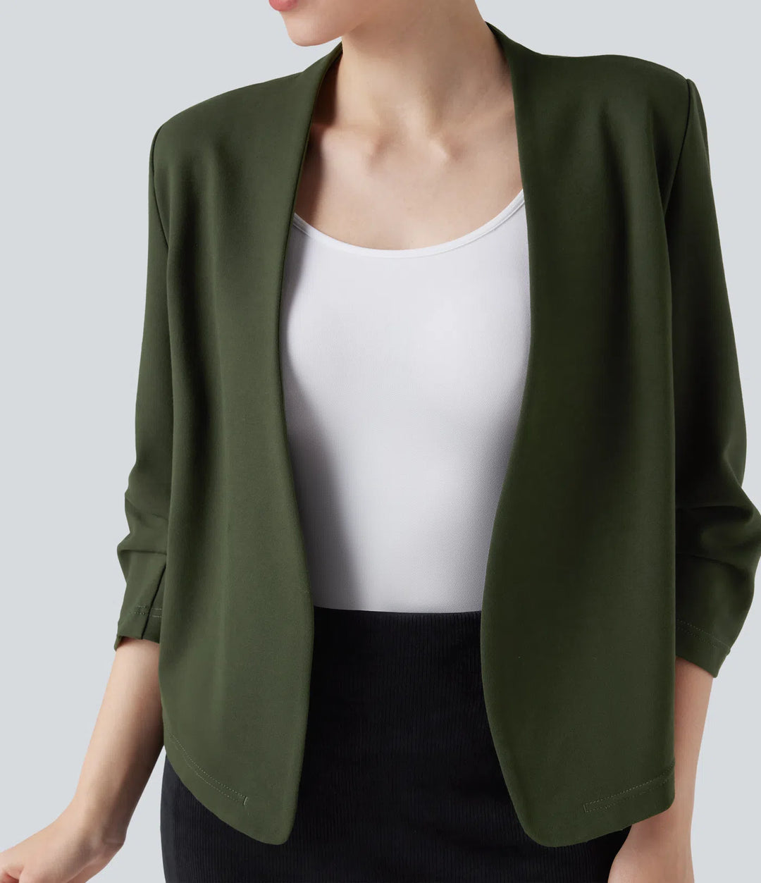 Wear-Resistant V-neck 3/4 Sleeve Ponte Roma Work Blazer
