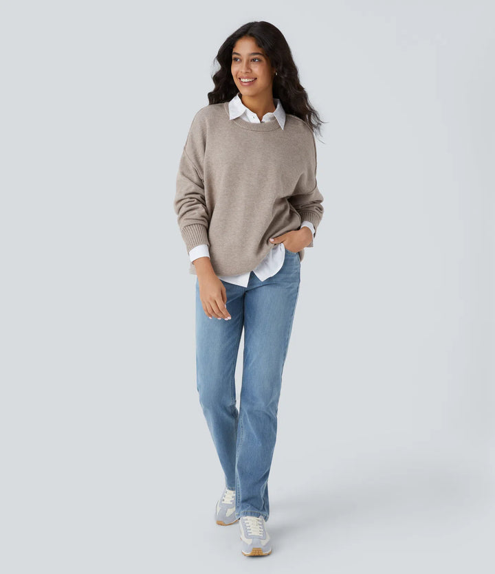 Round Neck Dropped Shoulder Long Sleeve Casual Sweater