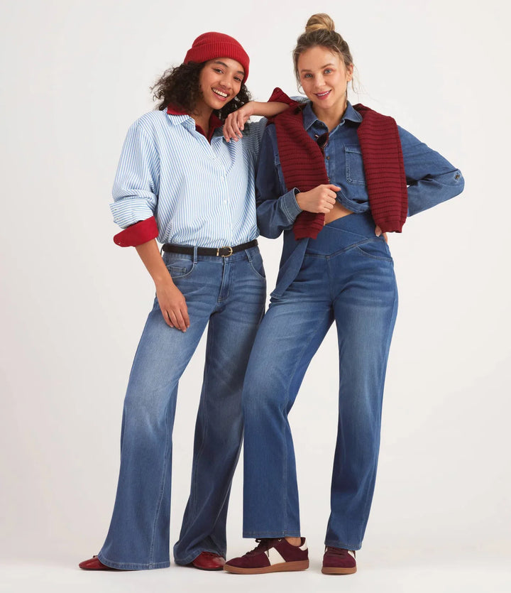 Halara Flex Crossover High Waisted Tummy Control Casual Straight Leg Jeans with Pockets