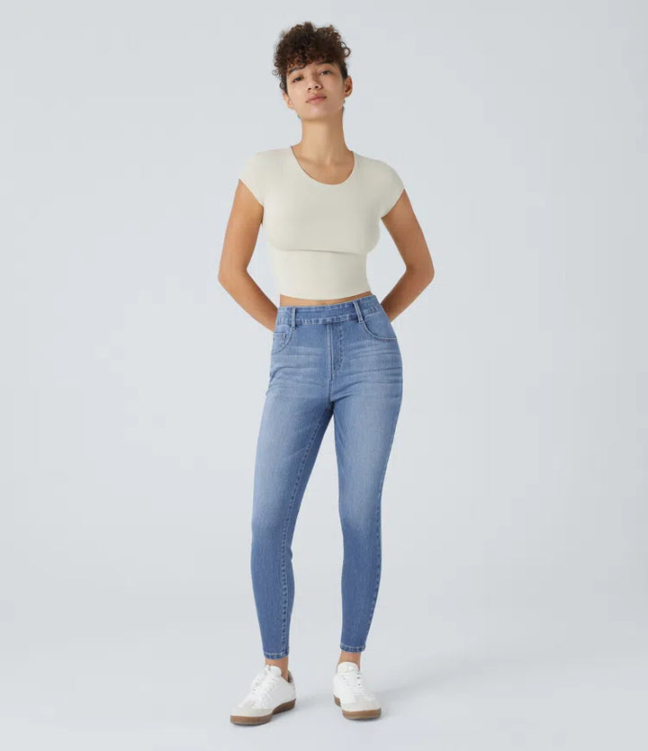 Halara Flex Mid Rise Pull On Pockets Casual Skinny Jeans