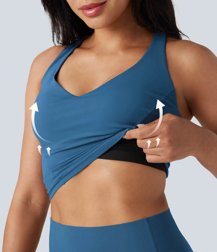 Halara UltraSculpt Deep V-neck Push-Up Crisscross Back 2-in-1 Yoga Tank Top