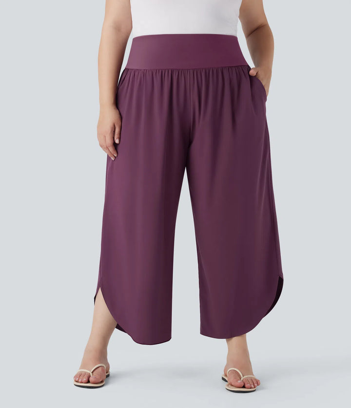 Plus Size Breezeful High Waisted Tummy Control Hem Quick Dry Pants with Pockets