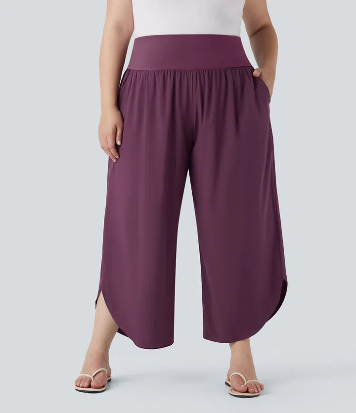 Plus Size Breezeful High Waisted Tummy Control Hem Quick Dry Pants with Pockets