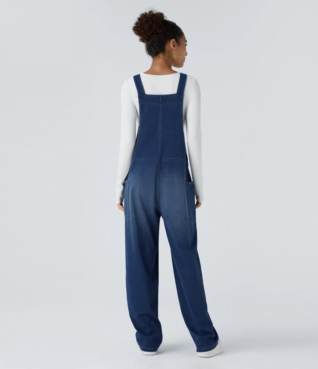 Halara Flex V Neck Pocket Washed Denim Casual Overalls
