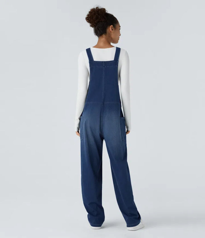 Halara Flex V Neck Pocket Washed Denim Casual Overalls