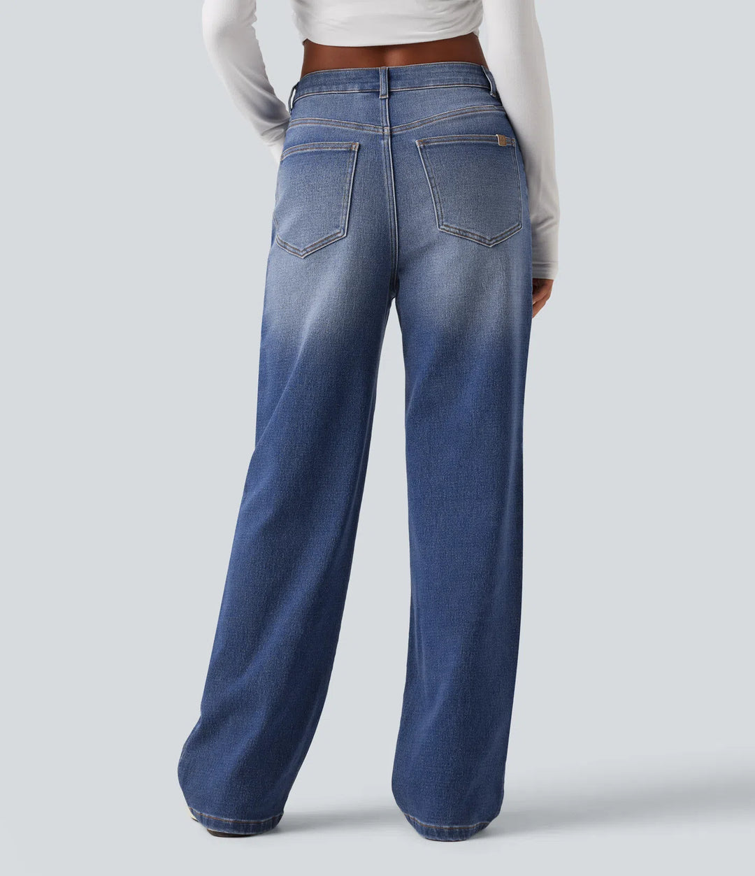 High Waisted Straight Leg Casual Jeans with Pockets