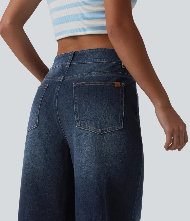 Halara Flex Mid Rise Washed Baggy Wide Leg Casual Jeans with Pockets