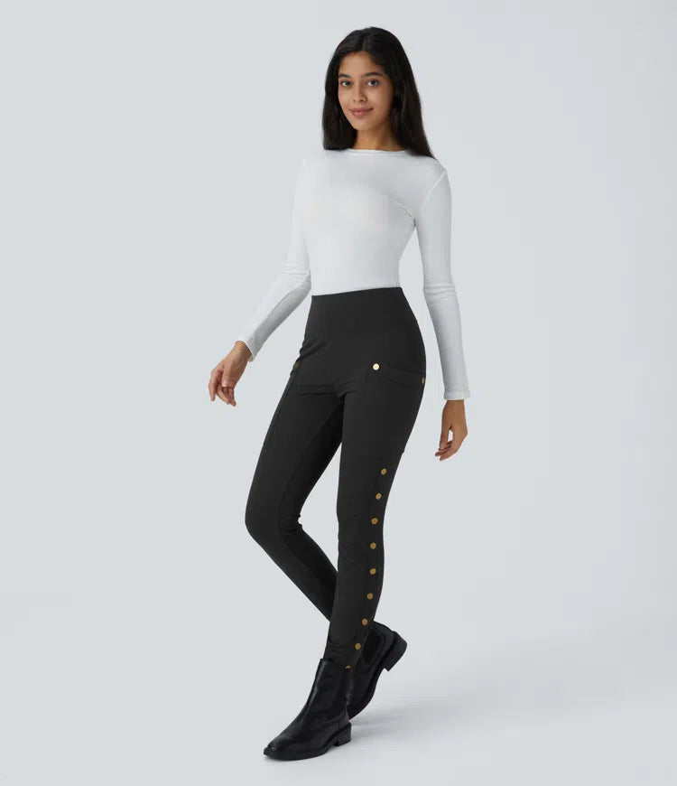 DayStretch High Waisted Decorative Pocket Skinny Ankle Length Casual Pants