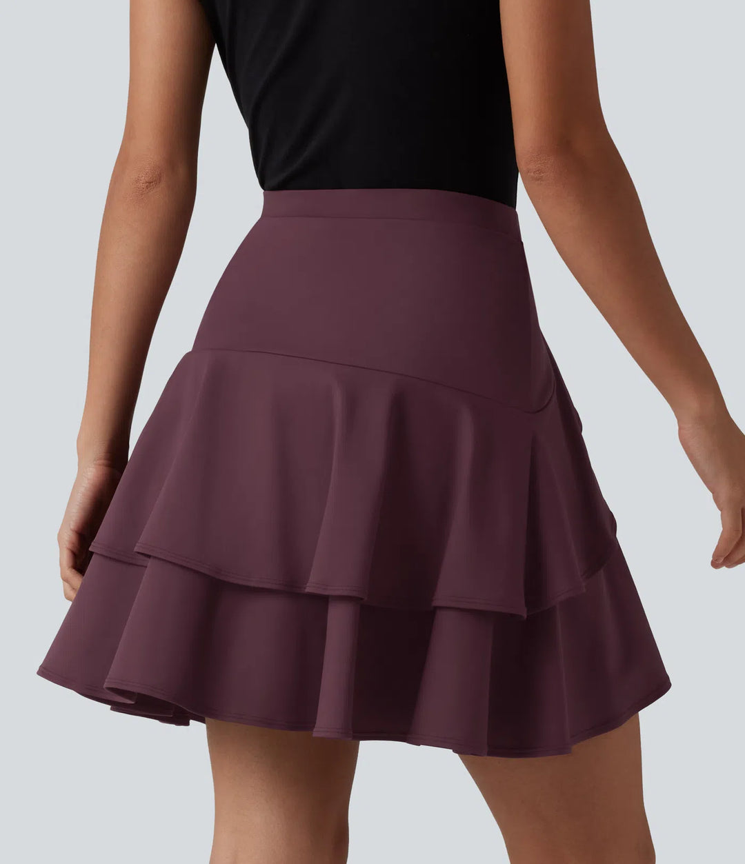 SoftlyZero Airy High Waisted Tiered Ruffle Hem 2-in-1 InstantCool Longer Mini Casual Skirt with Pocket