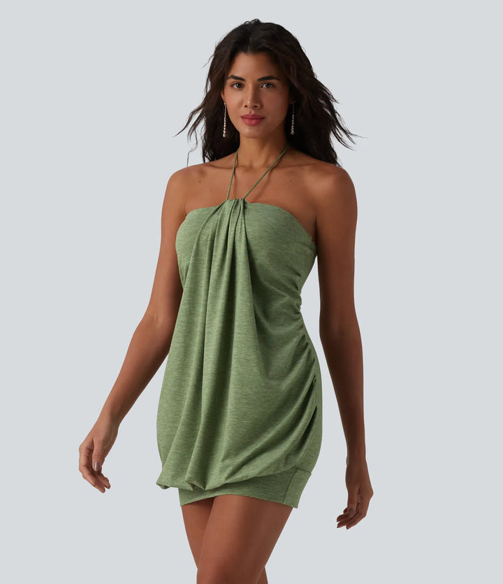 Halter Tie Back Built-in Bra Bodycon Micro Mini Dress