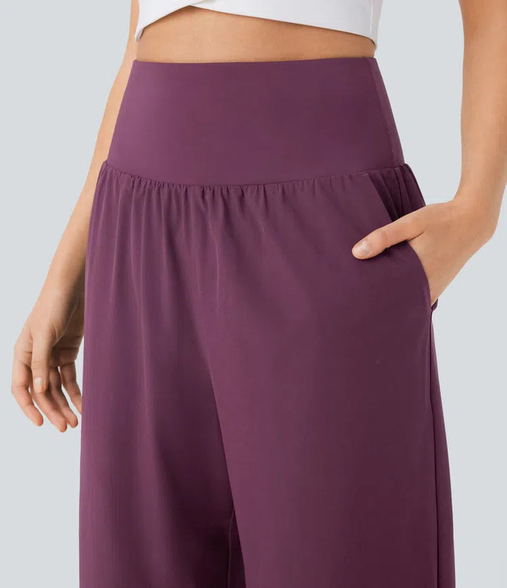 Breezeful High Waisted Tummy Control Split Hem Quick Dry Resort Pants with Pockets