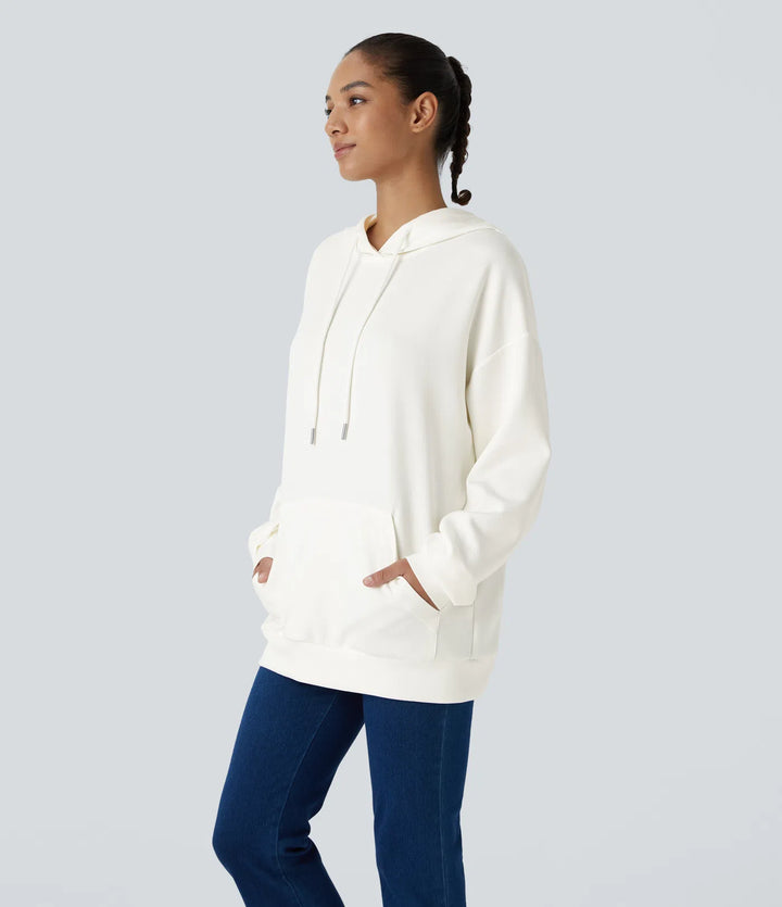 Hooded Drawstring Long Sleeve Kangaroo Pocket Crossover Casual Sweatshirt