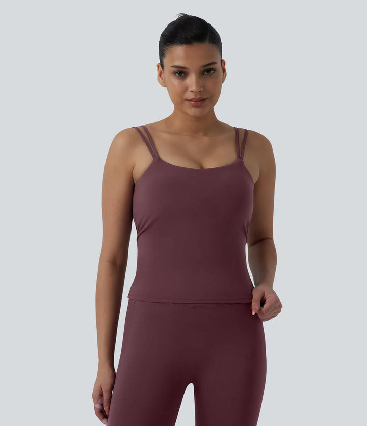 Halara UltraSculpt Double Straps Twisted Backless Cropped Yoga Tank Top-Longer Length