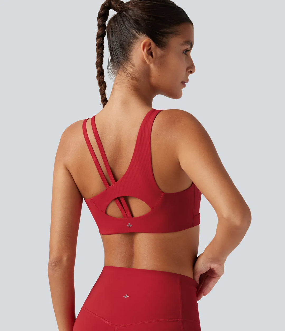 Halara UltraSculpt Ribbed Low Support Asymmetric Cut Out Built-in Bra Running Sports Bra